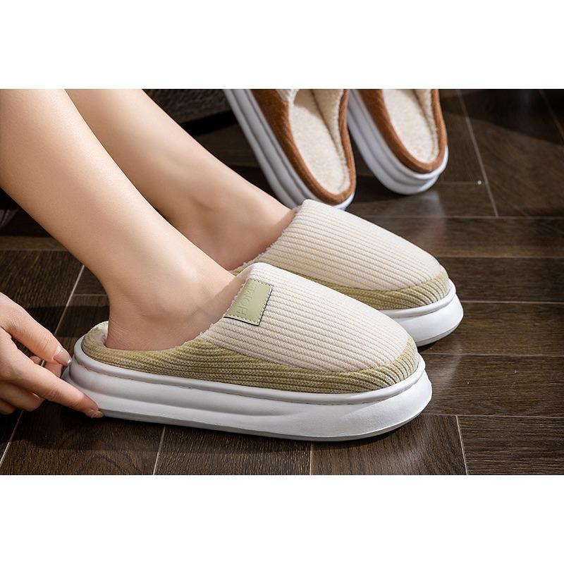 Lightweight Cotton Slippers for Indoor Use, Thick-soled for Warmth, and Fleece Shoes for Women