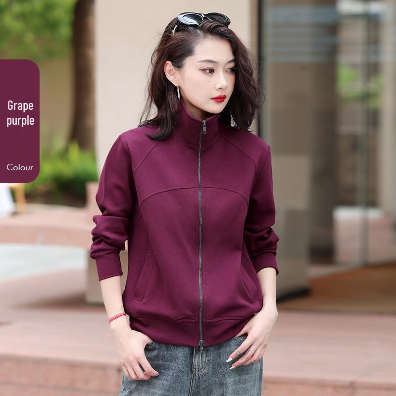 2025 Versatile Women's Stand-up Collar Double Zipper Cardigan: Casual Long Sleeve Sports Jacket