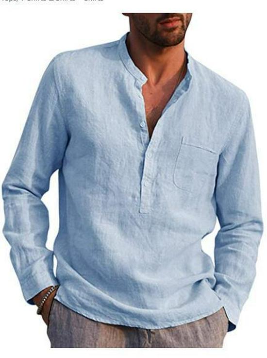 Men's Long Sleeve V-Neck Casual Beach Linen Shirt (2023)