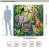 1pc Jungle Safari Shower Curtain with 12 Hooks - Vibrant Giraffe, Elephant, Zebra, Monkey & Colorful Birds Design on Green Folia