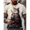 Japan Style Men's T-shirts 3D Samurai Cat Theme Print Short Sleeve T Shirts Fashion Men Women Crew Neck Tops Summer Clothing