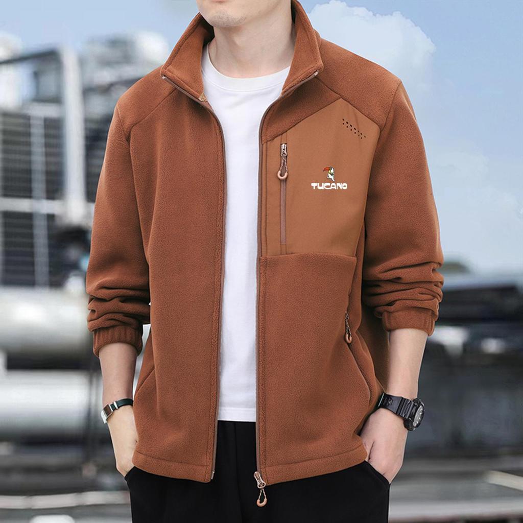 Woodpecker Men's Thickened Fleece Hoodie Jacket - Warm Stand Collar for Autumn/Winter Outdoor Sports