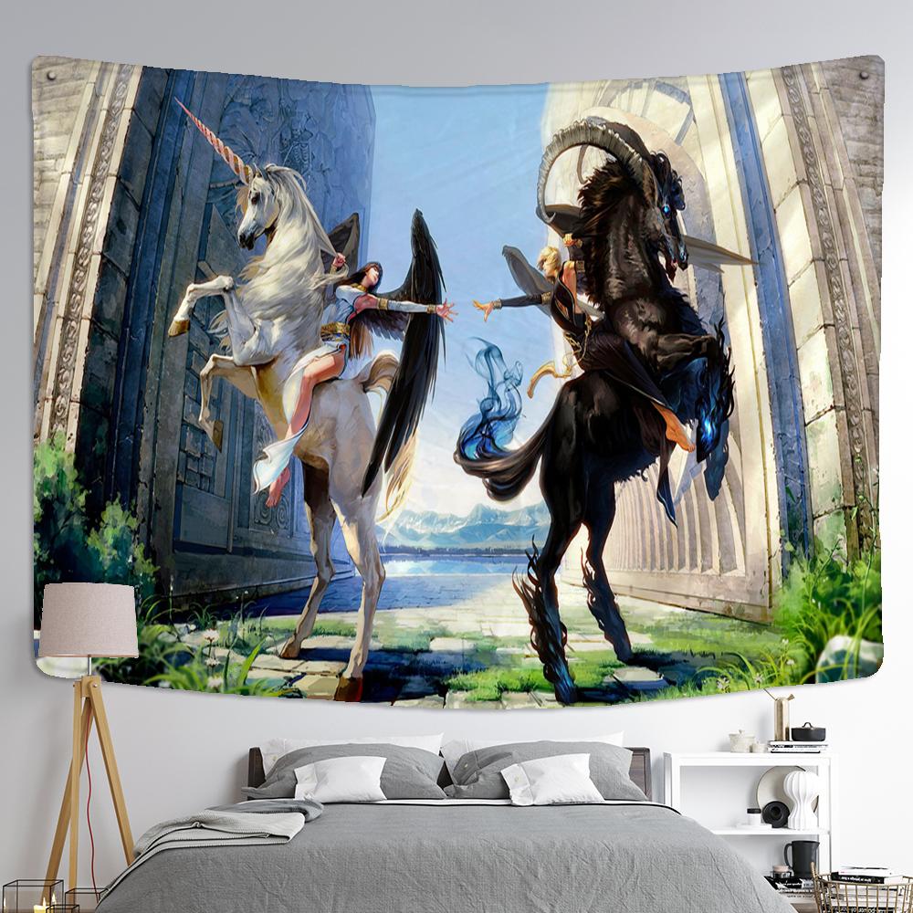 Tapiserie cu unicorn, agățat pe perete, saltea boemă europeană hippie magică, artă pentru dormitor, decorare cool pentru casă