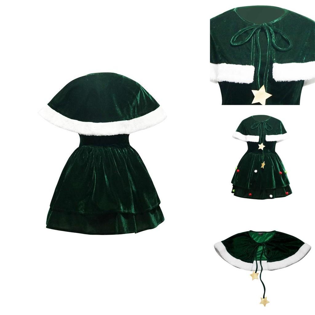 Luxury Xmas Velvet Women Christmas Tree Outfit Dress Cloak Hat Party Props Plus Size