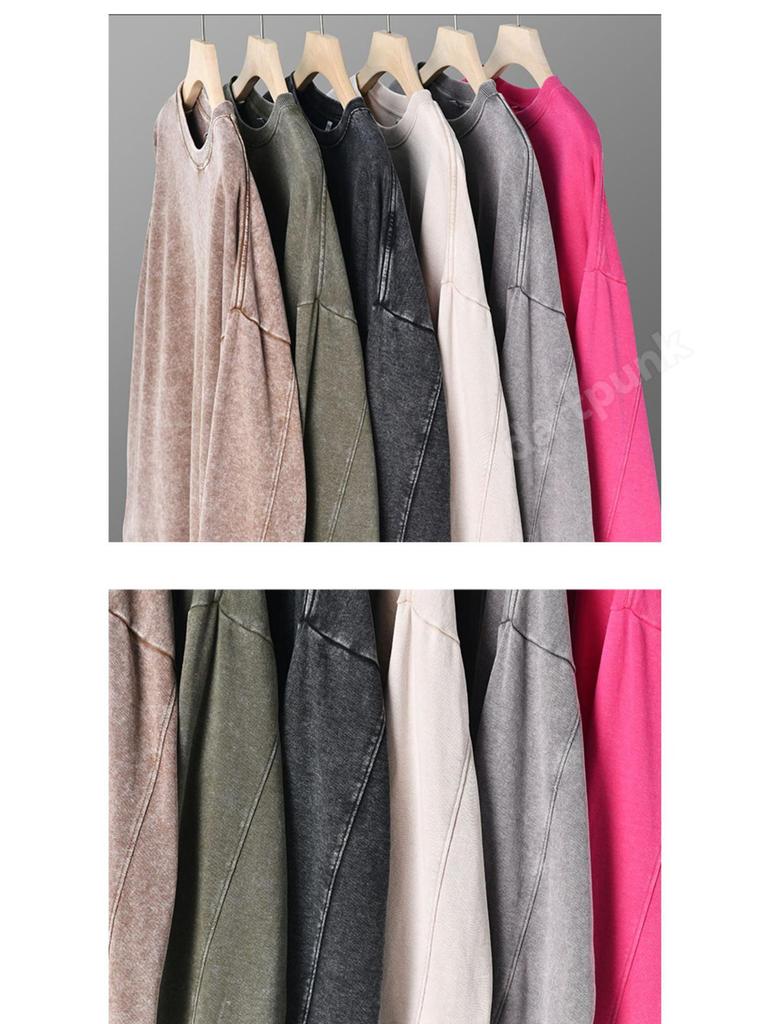 Men's 350g Vintage Washed Long Sleeve T-shirt - Lightweight Round Neck Casual Base Layer for Spring & Autumn.
