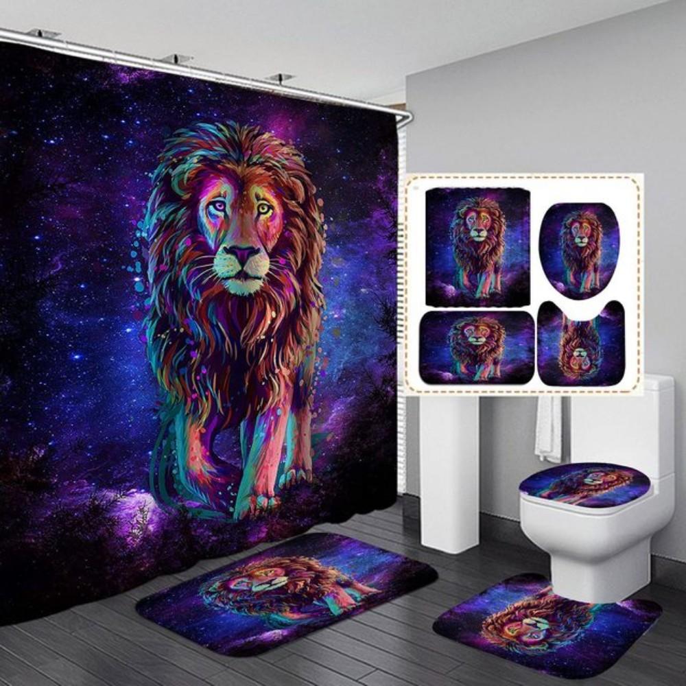 Crown Lion King 3D Luxury Bathroom Curtains Shower Curtain Set for Bathroom Modern Geometric Bath Rug Decor