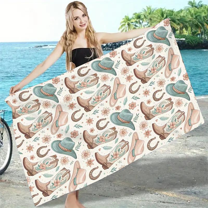 1PC Western Cowboy Beach Towel 31x51 Inch (Approx 78.7x129.5 Cm) Country Style Sand-Free Ultrafine Fiber Bath Towel Super Soft Q