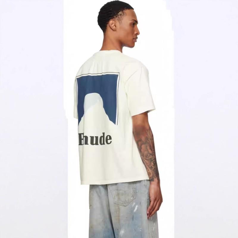 RHUDE Sunset Graphic T-Shirt Men Women Loose Fit Short Sleeve Tee Casual Streetwear