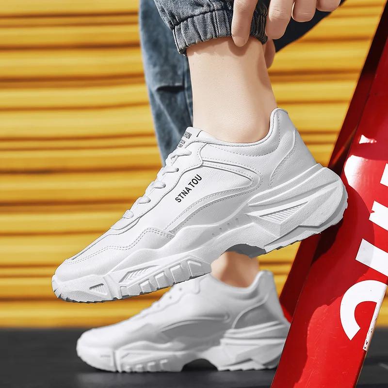 Fashion Thick Soled Men's Sports Shoes with Natural Leather Wedge Heels Sapatos Masculinas Fashion Shoes Best-selling Products in 2025