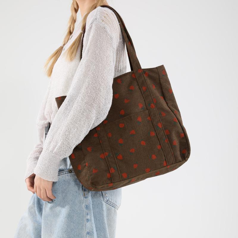 Corduroy Handbag Strawberries Beach Bag Fashiable Versatile Shoulder Bag LargeCapacity Simple Commuter Women's Tote Bag Bolsos