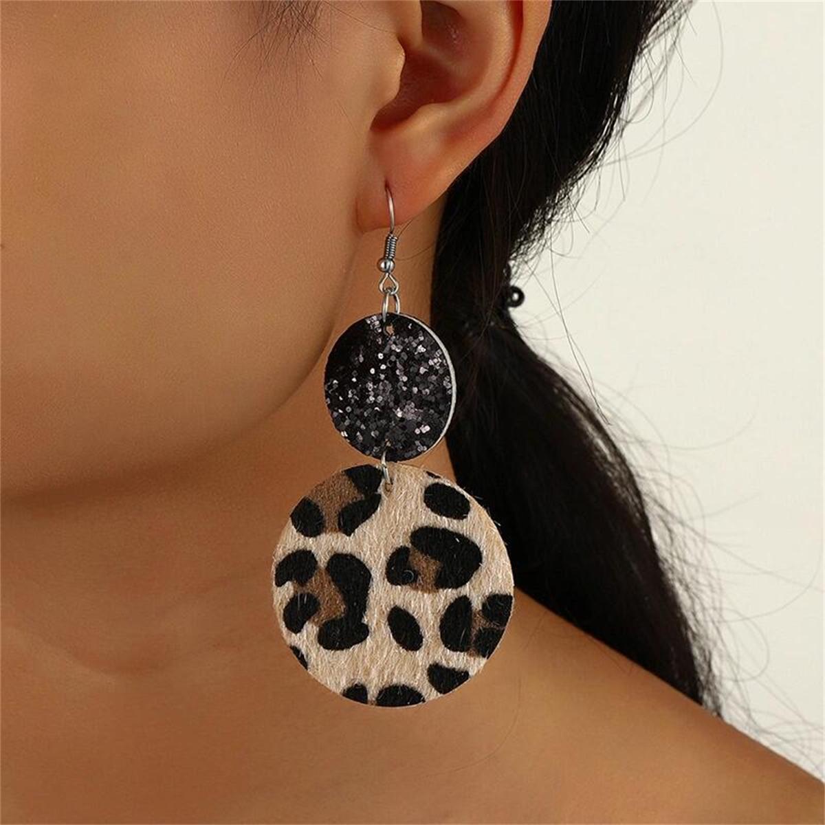

1Pair Round Leopard Print Dangle Earrings, Cheetah Pu Leather Circle Hoop Earrings Jewelry Gift Vintage inspired Retro and Bold Western Style
