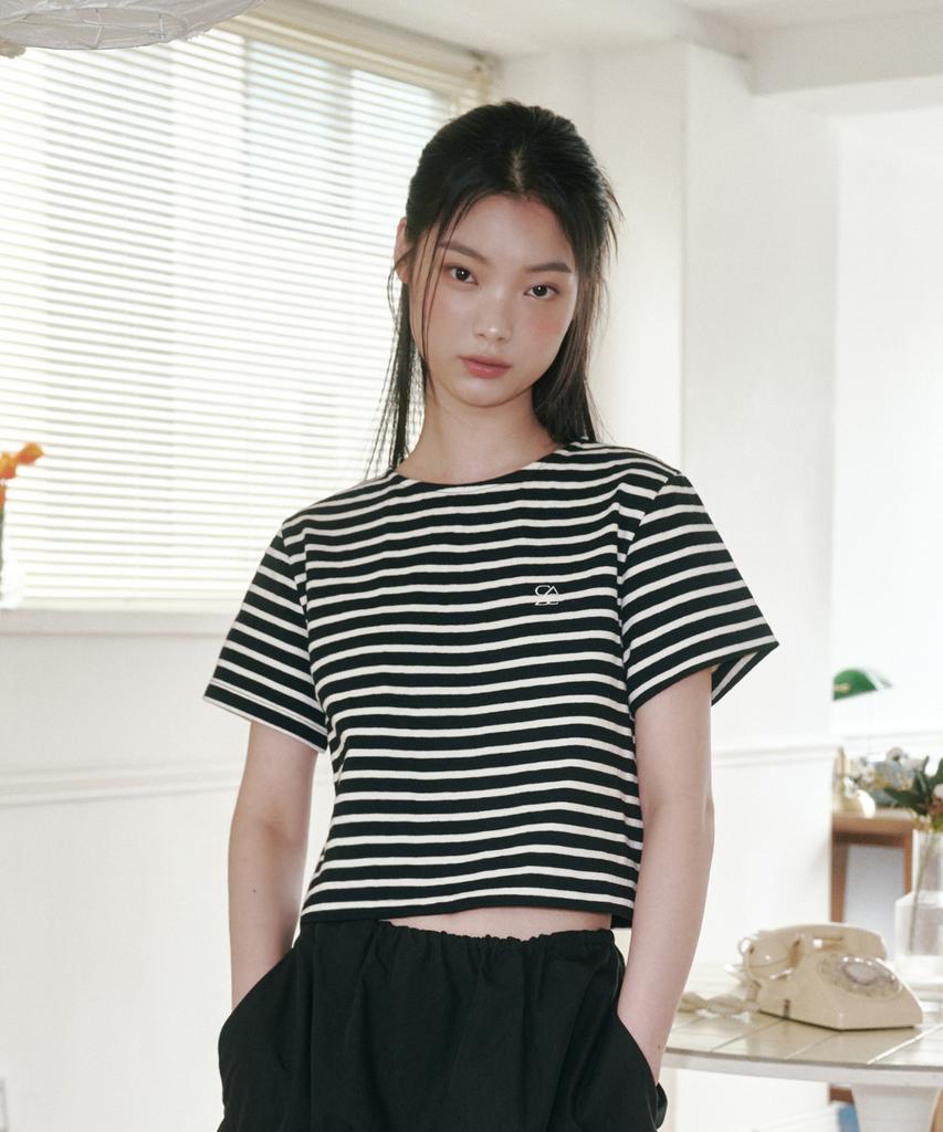 Solteuaenchokollis Sac Striped Oversized Crop T-Shirt Black 4W2311003