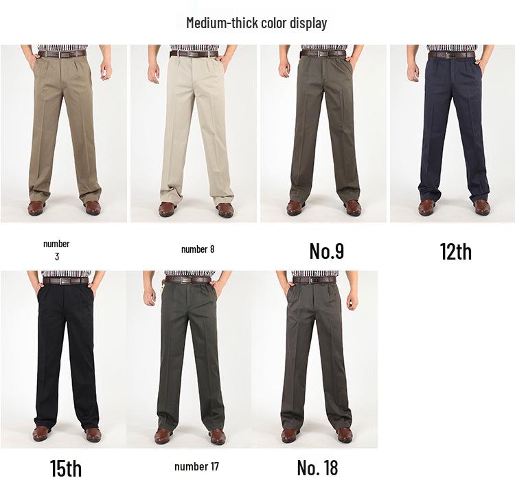 Pantaloni Casual de Vară din Bumbac cu Croială Largă pentru Bărbați - Talie Înaltă, Picior Drept, Cu Pliuri Duble pentru Bărbați de Vârstă Mijlocie și Vârstnici