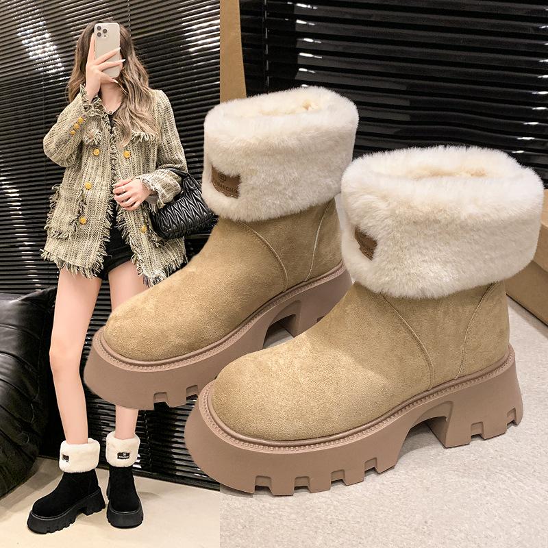 Damstorlek mjuka elastiska vintervarma kalla vadderade snöstövlar halkfria slitstarka utomhus vardagliga sneakers Martin bomullsstövlar