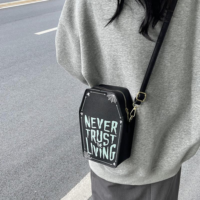 Gothic Dark Locomotive Box Bag Women  New Personality Letter Shaped Bag Single Shoulder Crossbody Phone Bag