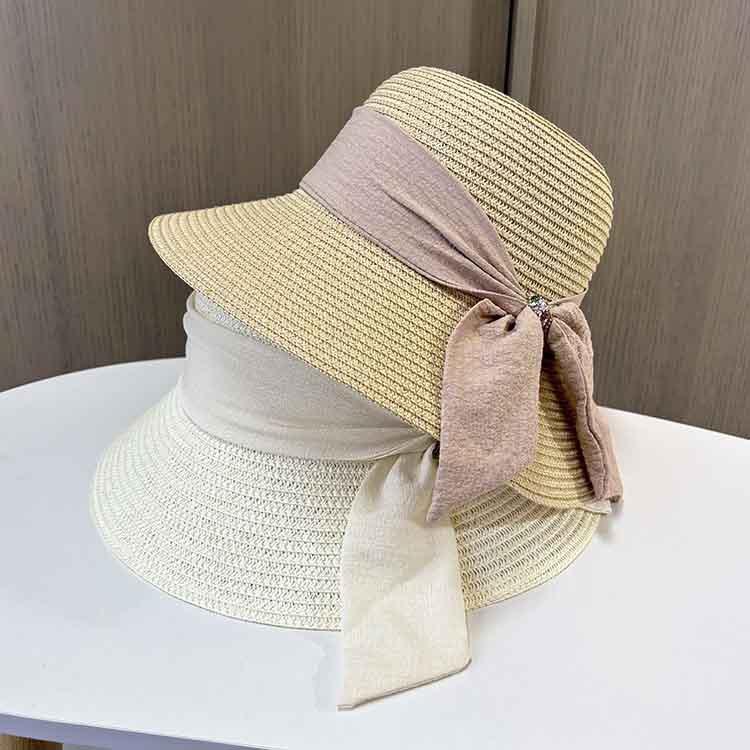 Straw Hat Women Spring and Summer Dome Sunshade Top Hat Sunscreen Sun Hat Fashion Streamer Beach Hat