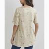 Spring Summer New Zipper Short Sleeve Shirt Women Tops Casual Love Print Pullover T-shirt Woman Fashion Elegant Loose Lady Blouse 24145