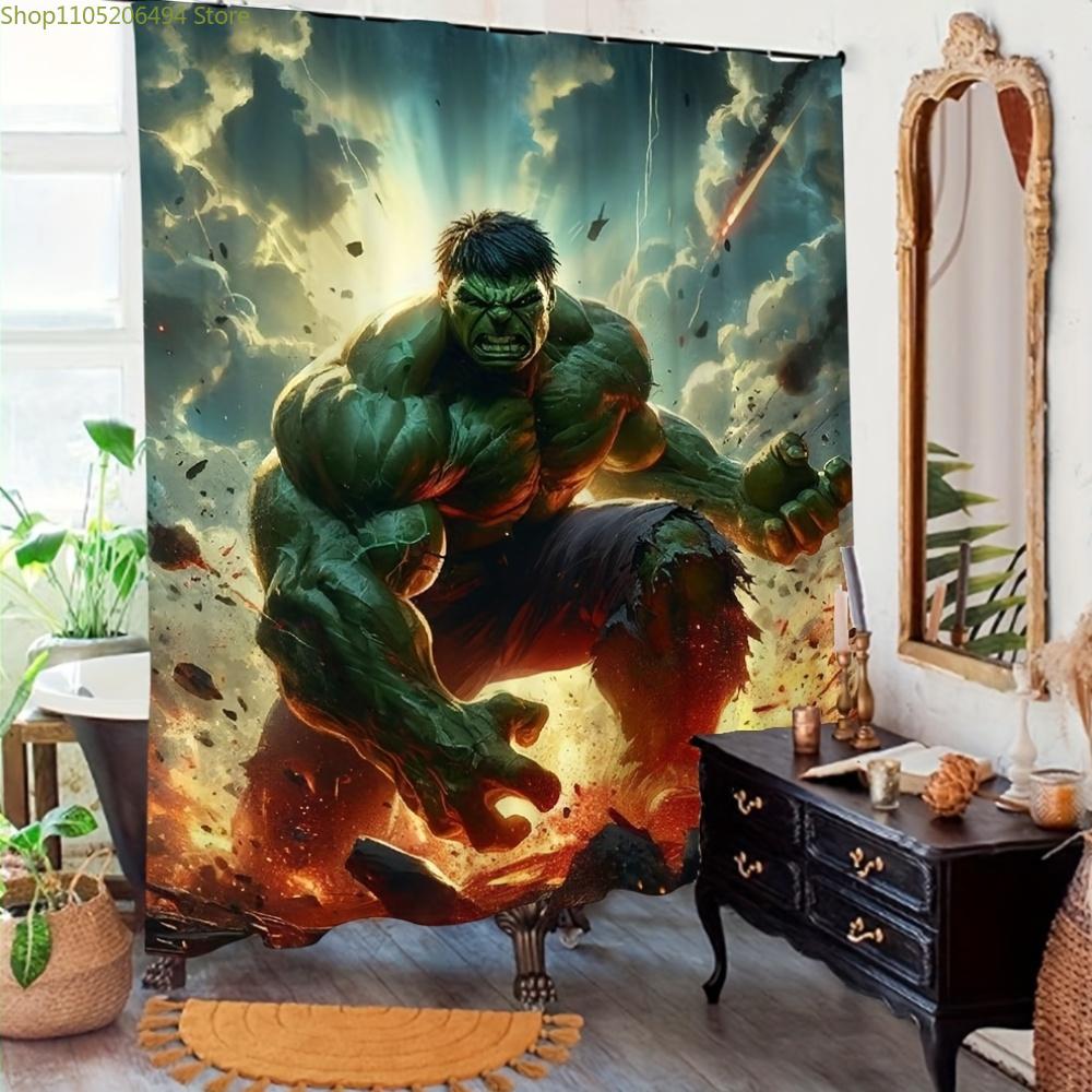 

1pc Hulk Shower Curtain with Hooks - 180.09x180.09 cm, Vibrant Superhero Design, Ideal for Bathroom, Picnic, Office Decor, Par 90x180cm