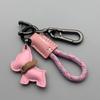 French Bulldog Keychain Handmade Genuine Leather Braided Rope Key Chain with Anti-Loss Strap for Women Men Car Key Organizer