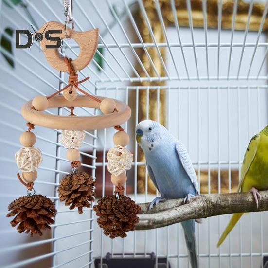 Colorful Hanging Parrot Bird Toy Training Biting Chewing Accessory Handmade Natural Wood Bird Swing Hanging Wind Chime for Parrot
