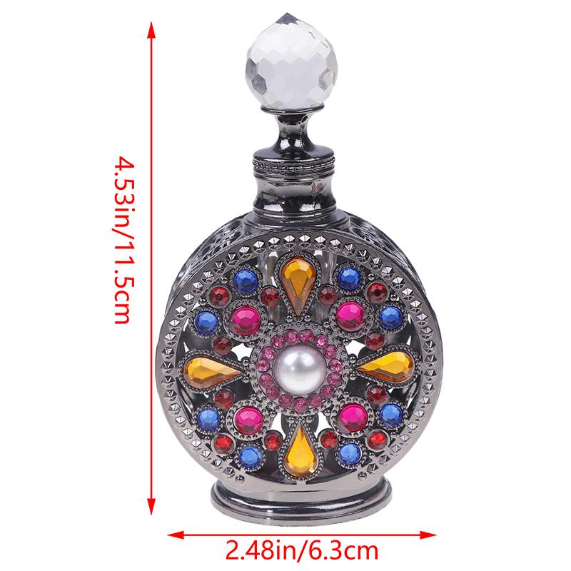 1Pc 12Ml Vintage Luxury Rhinestones Glass Perfume Bottle Essential Oil Bottle Storage Bottle Portable Cosmetic Empty Vials