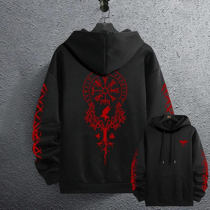 Men's Ancient Raven Print Pullover 2025 Brand New Black Sweatshirts Autumn Winter Male Daily Casual Sporty Jogging Hoodie