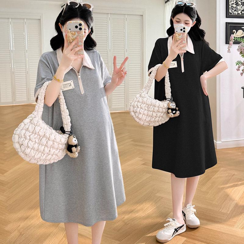 Chic Plus Size Patchwork Maternity Dress: Slimming and Stylish T-shirt Dress for a Youthful Look XL