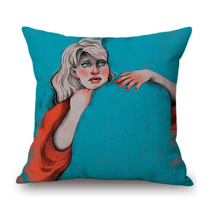 Abstract Oil Painting Pop Art Home Decoration Sofa Throw Pillow Case Cotton Linen Cushion Cover Peach skin 18*18(CM)-1Pcs