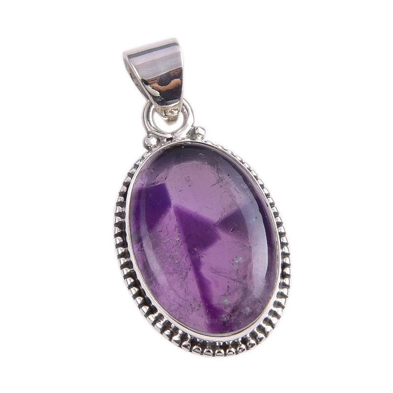 Natürlicher Wolken-Amethyst Edelstein Handgefertigt 925 Massivsilber Anhänger 1,25'' L1Z47