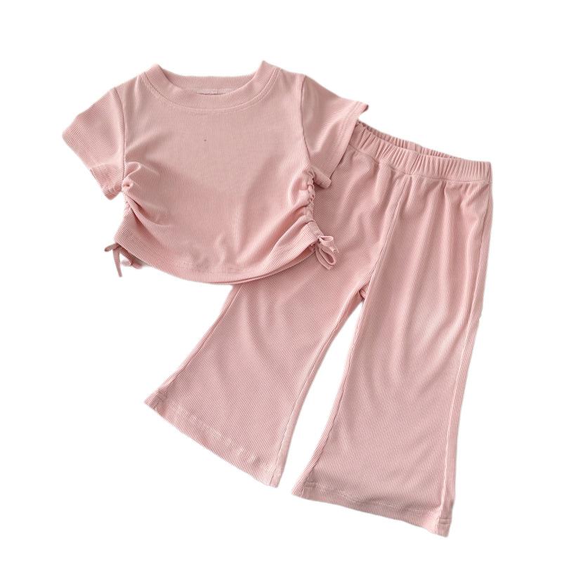 New Summer Outfit For Girls: Short-Sleeve Bell-Bottom Pants Two-Piece Set Stylish Baby Homewear Lightweight