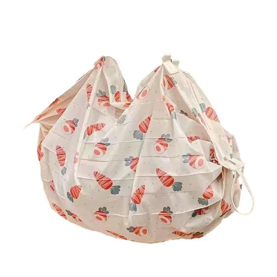 Handbag Foldable Reusable Shopping Bag with Strap Shoulder or Hand Carry Washable Nylon Tote Bag for Grocery Travel Outdoor Use