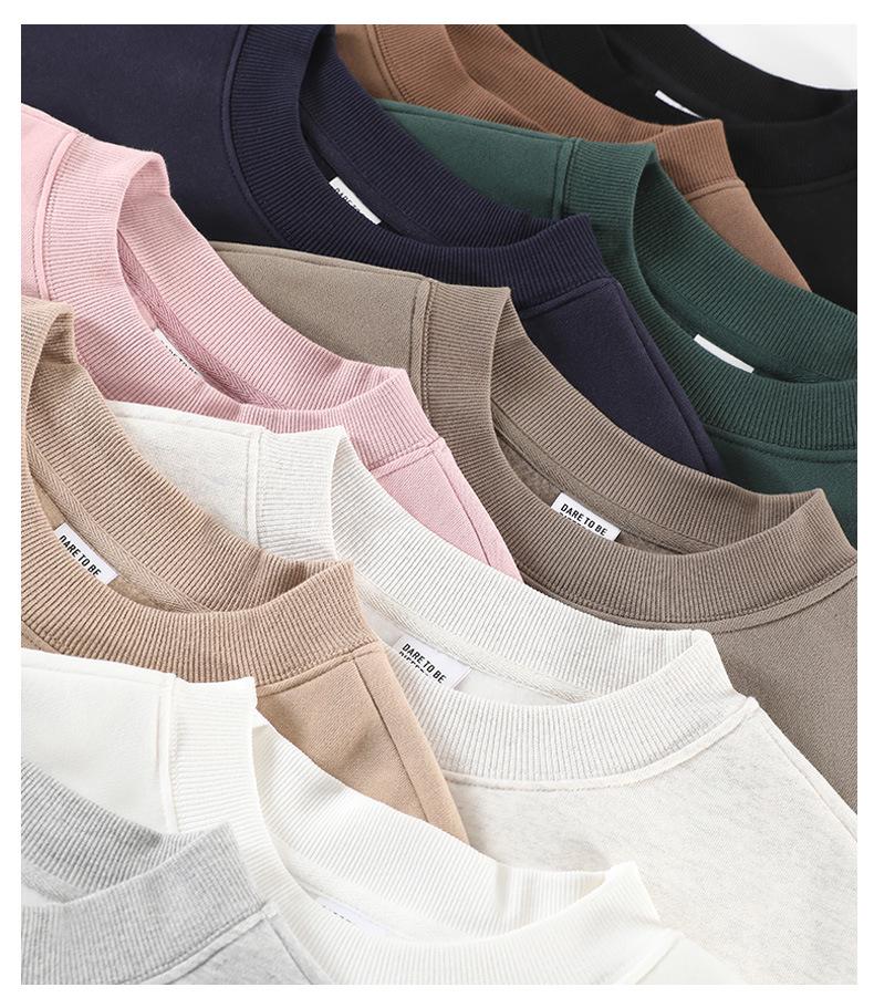 2025 Women's Solid Color Round Neck Sweatshirt - Basic Style, Trendy Brand, Loose Fit, Casual Fleece, Long Sleeve, Hoodless Top