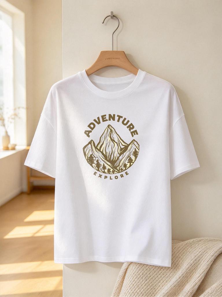 Casual Outdoor Adventure Explore Print Comfortable Crew Neck Unisex Tee