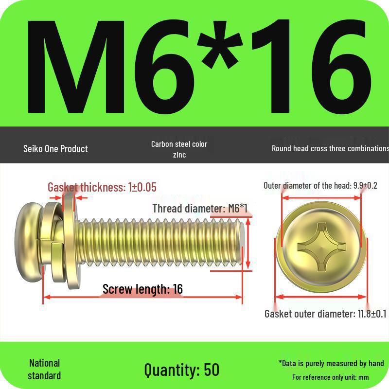 Nickel-Plated Phillips Pan Head Screw with Washer, M2-M6 Thread