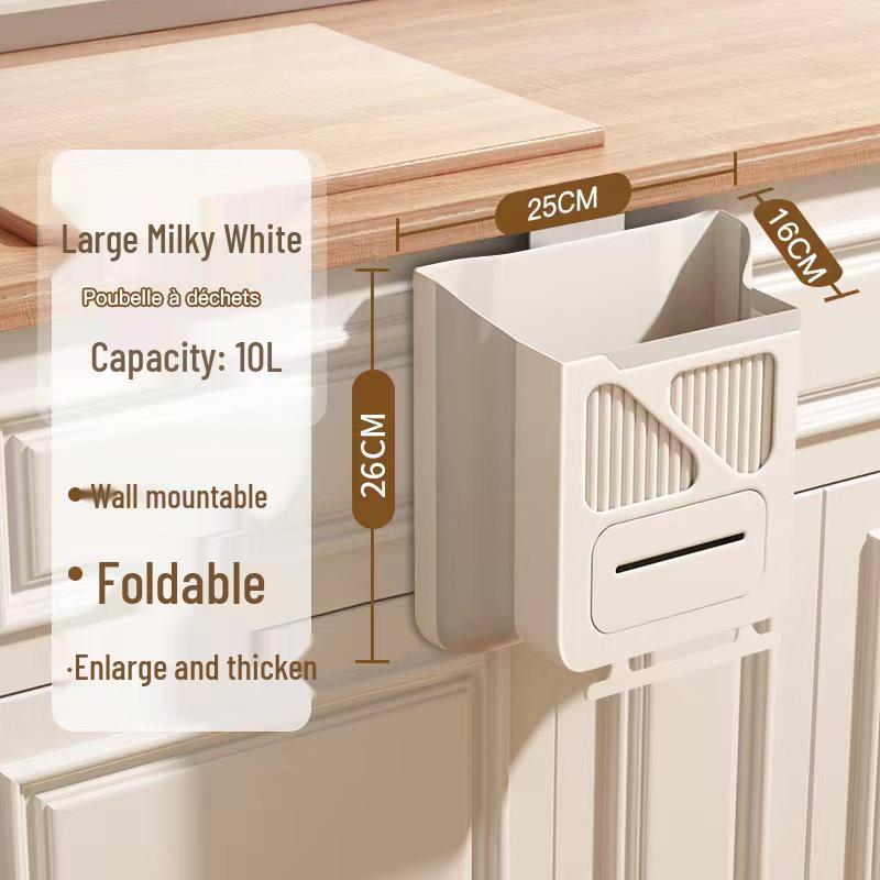 Folding Wall-Mounted Kitchen Trash Can - Large Capacity, Cabinet Door Hanging Waste Basket for Creative Waste Classification