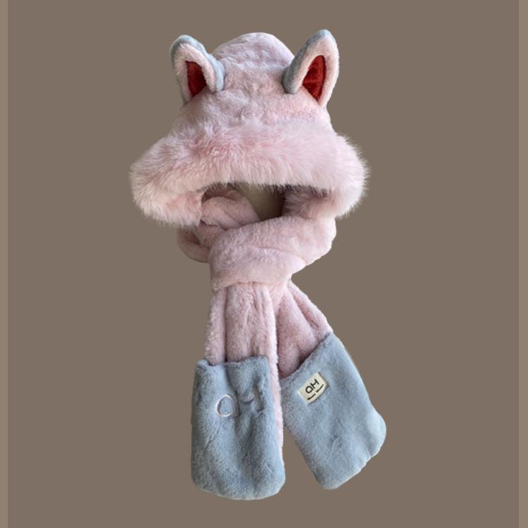 

Женский зимний комплект из плюшевой шапки, шарфа и перчаток с кроликом — милый, плотный и ветрозащитный.