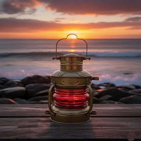 Mosiężna latarnia okrętowa, czerwone zielone szkło, morska lampa naftowa