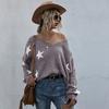 Women Star Pattern V Neck Tassel Knit Sweater Vintage Elegant Top Autumn Winter