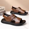 Fashion Men's Brown Leather Sandals 2025 Summer New Designer Casual Outdoor Driving Beach Shoes Male Fashion Solid Color Sandals Man
