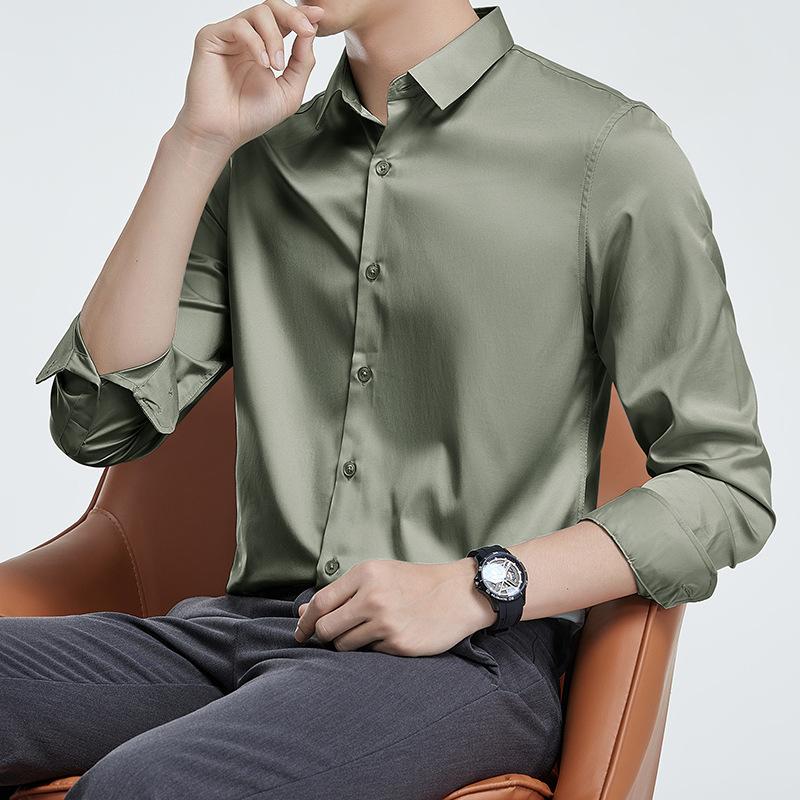 Camicia mercerizzata non stirabile da uomo, manica lunga, antipiega, camicia da cerimonia, tinta unita