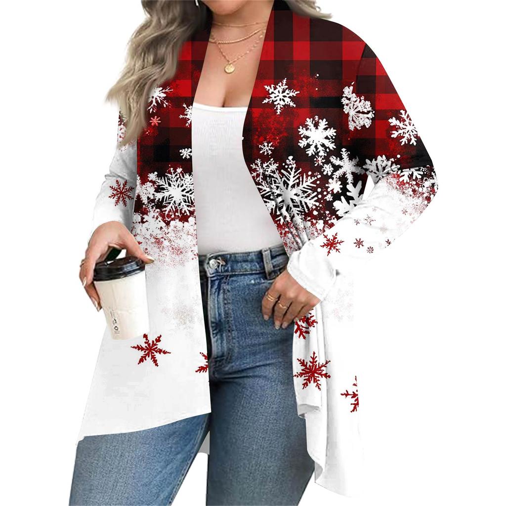 Dame Høst- og Vintermote Casual Trykk Langermet Middels Lang Cardiganjakke