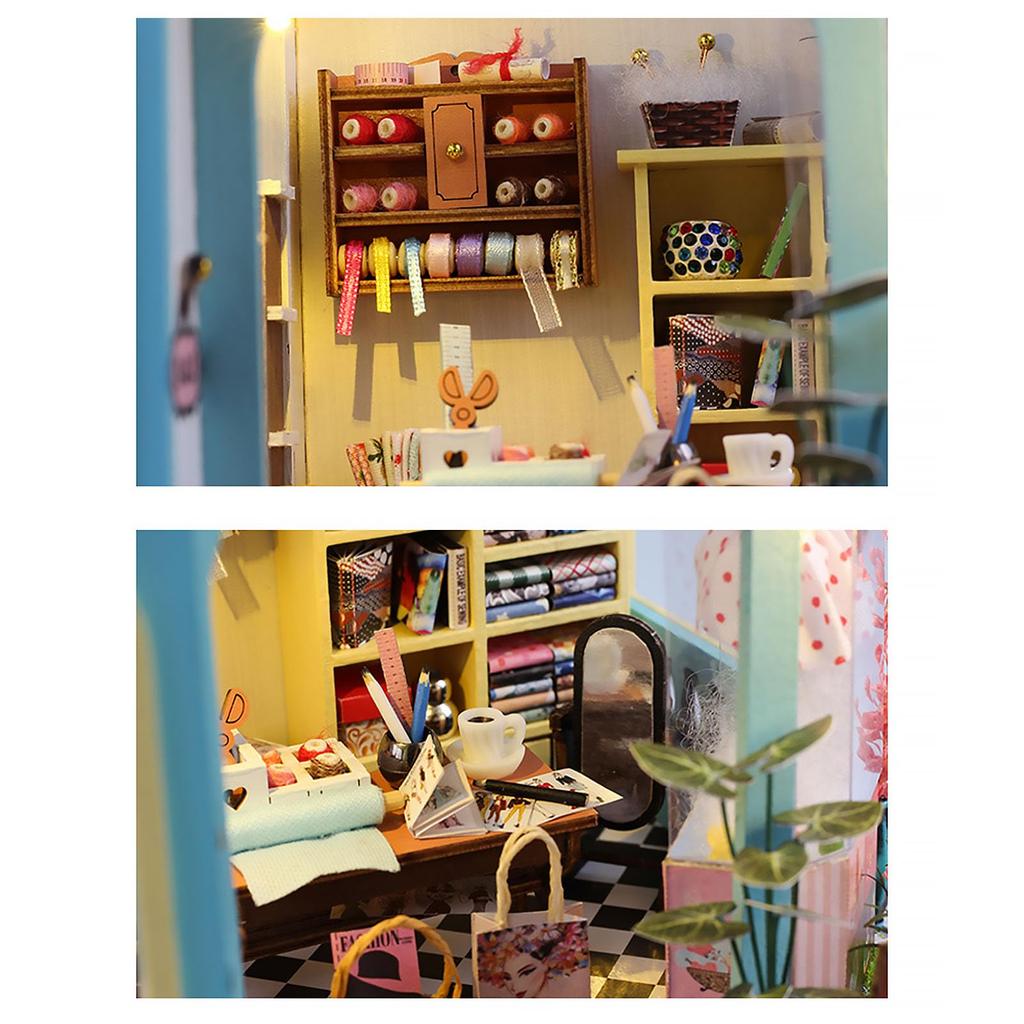 Miniature House Dollhouse 3D Handmade Wooden Puzzle English Interior Perfect for and Gifts Kit, [Dressmaker's Shop] Puzzle, Kit, Instructions, Decor,