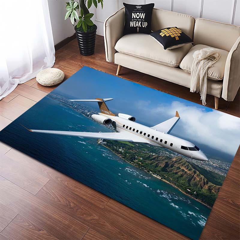 Private Jet Above Clouds Area Rug, Non-Slip Floor Mat for Living Room