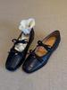 Sheepskin~ Leather French Ballet Shoes Women's Soft Sole with Skirt Retro Mary Jane Shoes Bow Flat Shoes