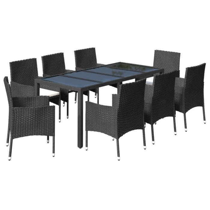VidaXL Ensemble à manger jardin 9pcs et coussins noir résine tressée, ensemble à manger, ensemble à manger d'extérieur, 3187321