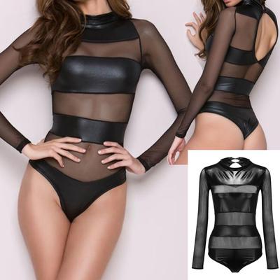 Women Leather Sexy Clubwear Sexy Underwear Splice Lingerie Bodysuit Jumpsuit