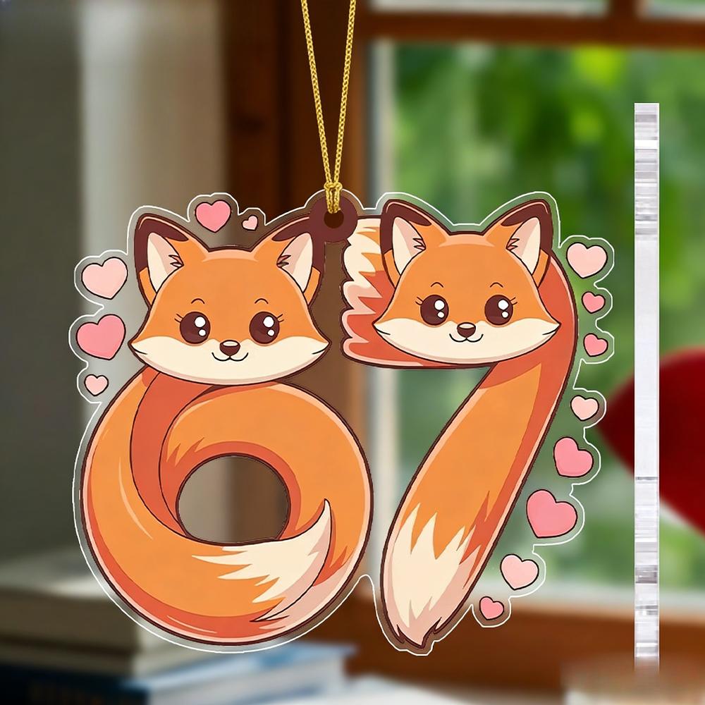 Valentine Hanging Ornament with Fox 67 Shaped | Transparent Six Seven Pendants, Drops & Finials - Ideal Valentine'S Day Gift for Couples 