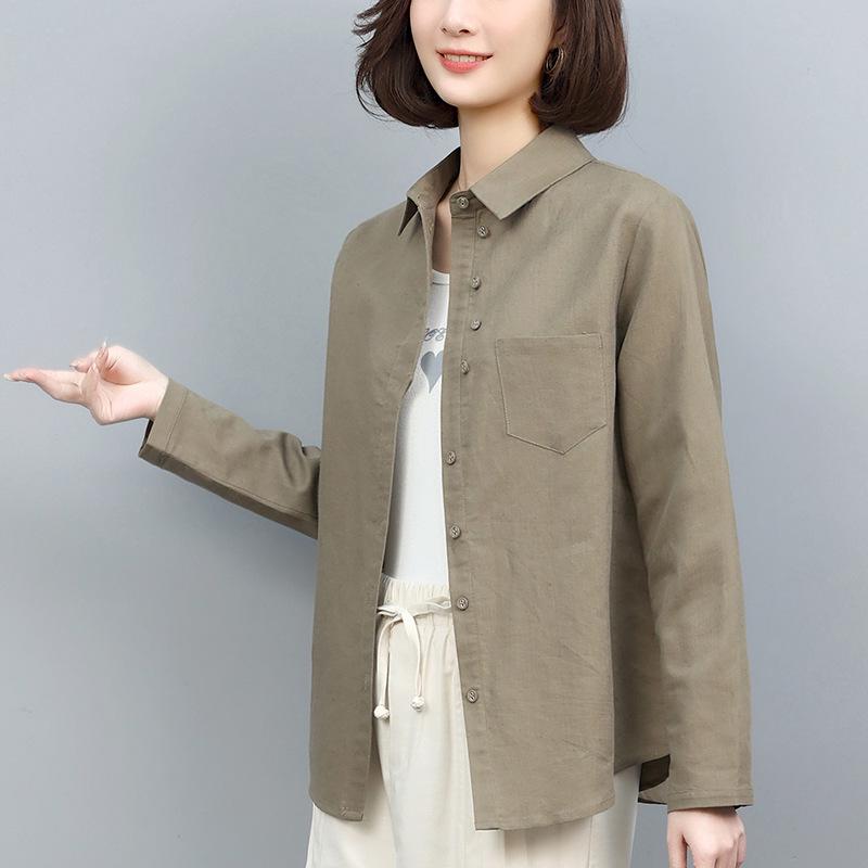 Casual Cotton Linen Long Sleeve Shirt for Women - 2024 Spring/Autumn Plus Size Fashion Loose Fit Top