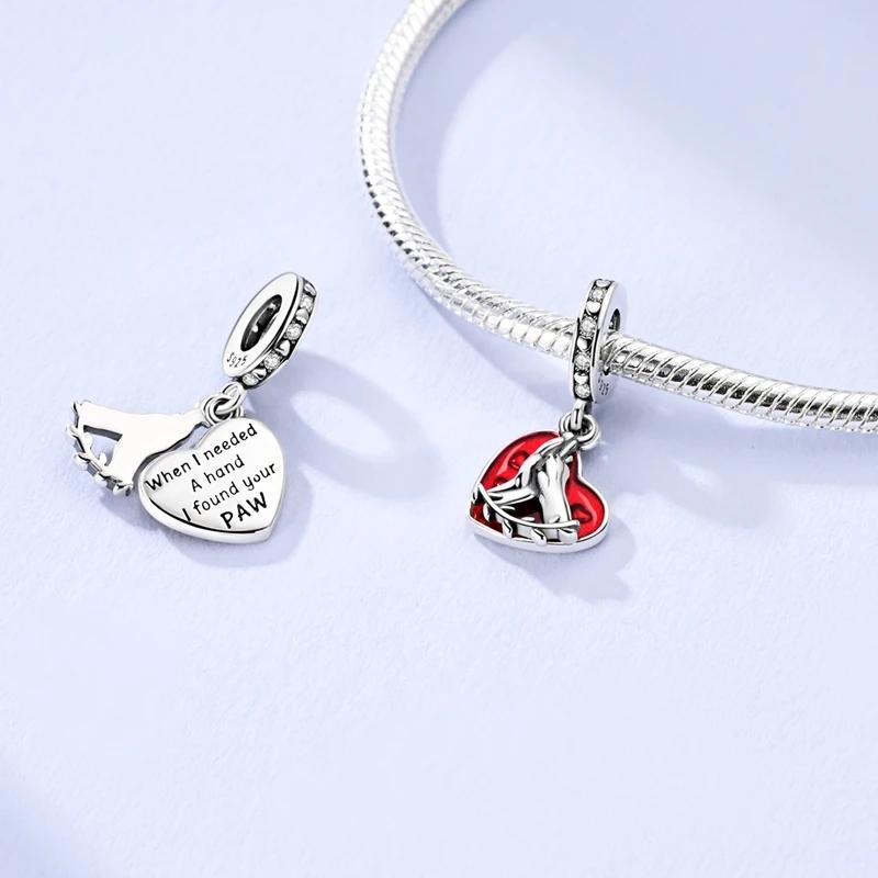 Charms Copperred Cute Pet High-Five Heart-Shaped Pendant Fit Charms Plataoriginal Bracelet Bead Women Jewellery Making