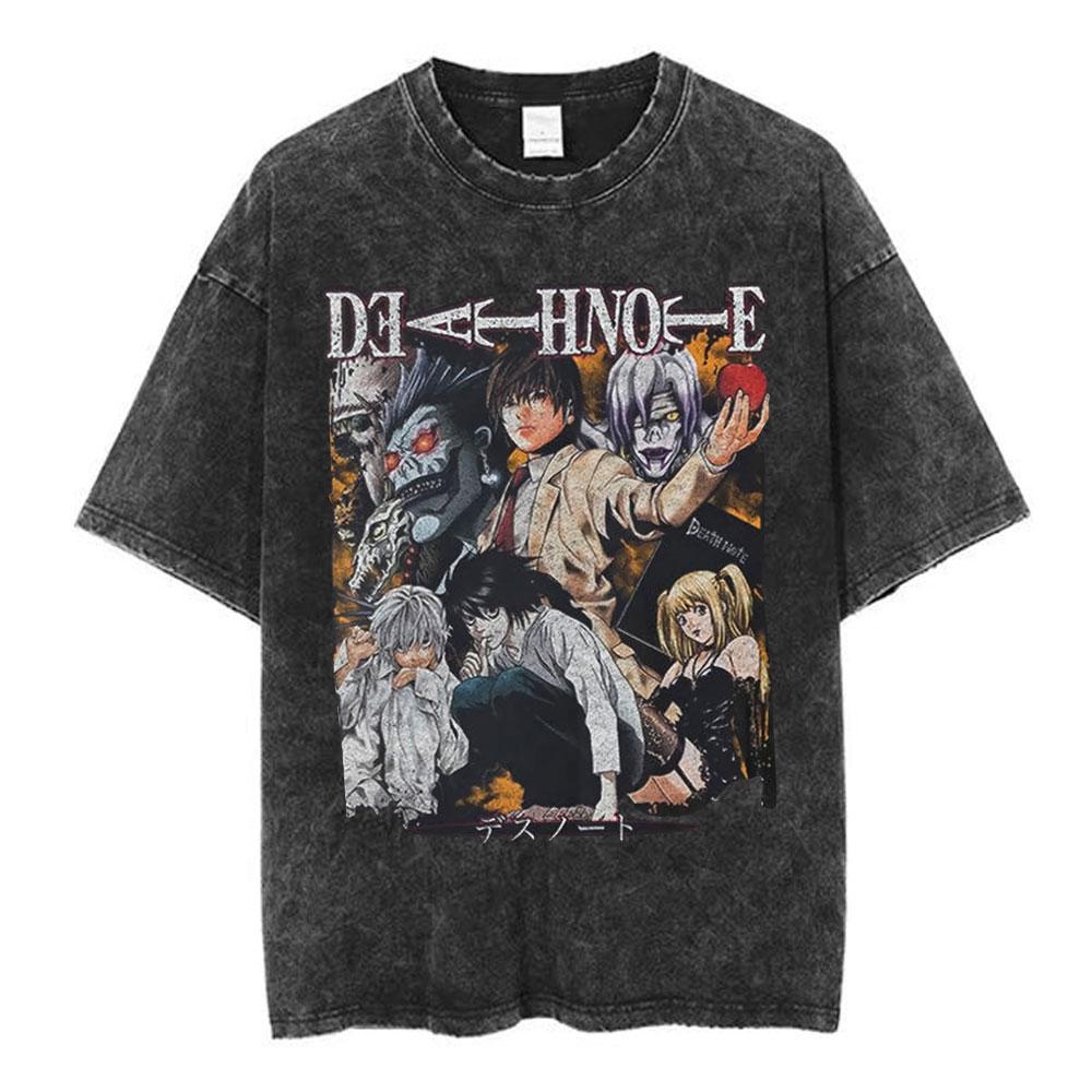 Anime Death Note Vintage Washed T Shirt Manga Yagami Light Misa Amane Graphic Tshirt Male Women Fashion Cotton Casual T Shirts